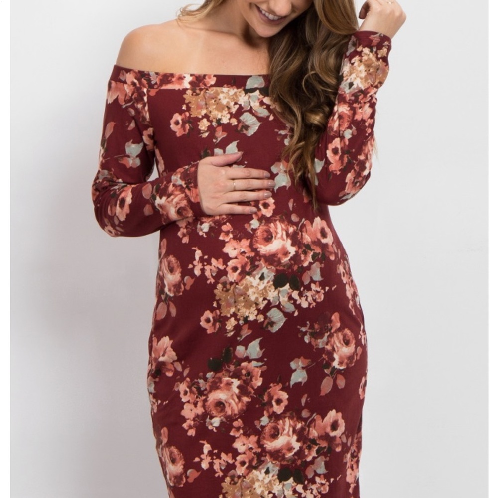 PinkBlush Maternity Burgundy Floral Dress